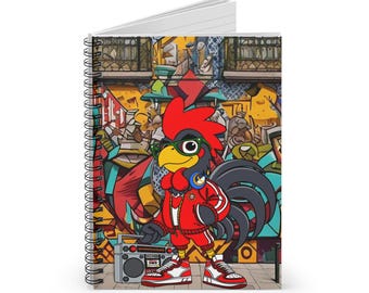 Hip-Hop Rooster Vibes Spiral Notebook - Ruled Line, Creative Journal, Art Supplies, Trendy Stationery, Gift for Students, Hip Hop Theme