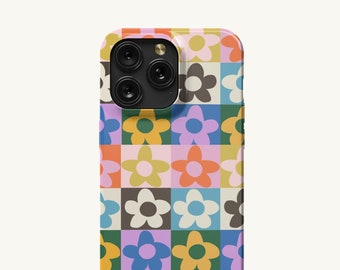 Colorful Checkerboard Daisy iPhone Case (15, 15 Plus, 15 Pro, Pro Max, 14, 14 Pro, 14 Plus, 14 Pro Max)