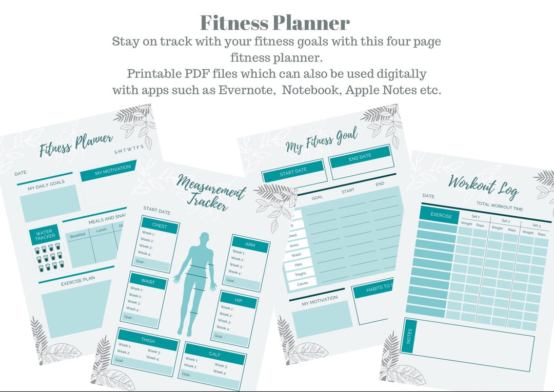 Fitness Planner Digital PDF Download Fitness Goal Tracker Exercise ...
