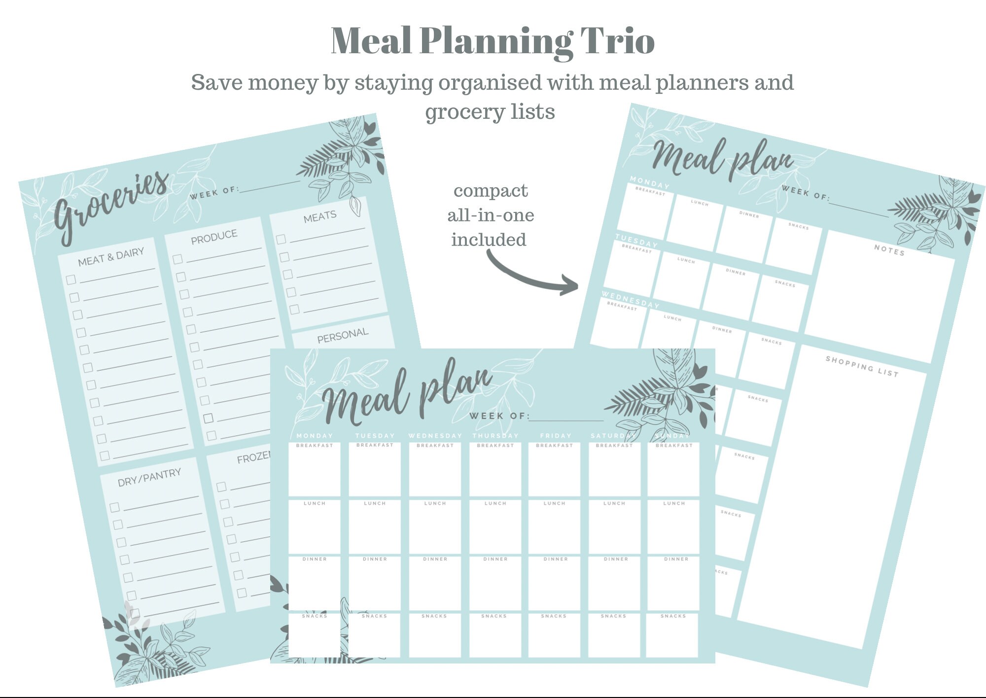 Money Saving Meal Planner to Help Reduce Grocery Bill With Grocery List ...