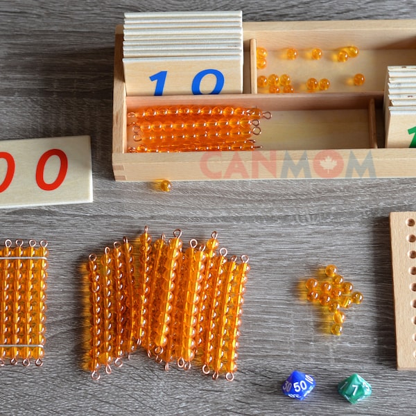 Montessori-mattespel: Tvåsiffrig addition med pärlor och tärningar