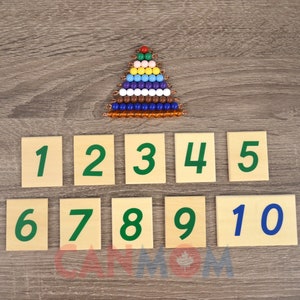 Montessori learn number 1-19 bead bars set with wooden number card