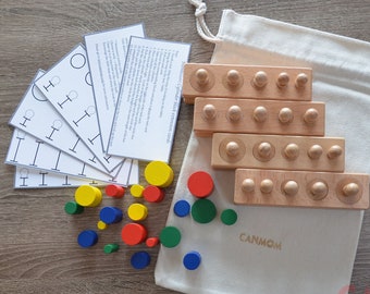 Bloques cilíndricos Montessori con y sin botones: Juego de juguetes de aprendizaje de madera