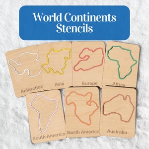 Wooden Continent Stencils for Kids, Montessori Geography Activity, World Map Tracing Set, Homeschool Geography Learning Toy