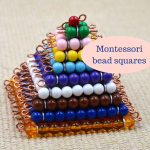 Montessori bead squares / Prep for multiplication /  skip counting practice / Free shipping / Math Materials