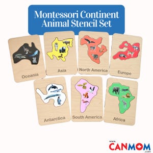 Wooden Continent Stencils for Kids, Montessori Geography Activity, World Map Tracing Set, Homeschool Geography Learning Toy