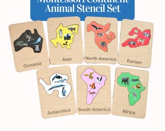Wooden Continent Stencils for Kids, Montessori Geography Activity, World Map Tracing Set, Homeschool Geography Learning Toy
