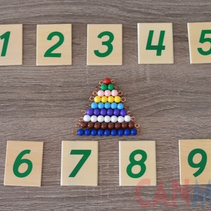 Montessori apprendre des barres de perles de nombre avec une carte de numéro en bois