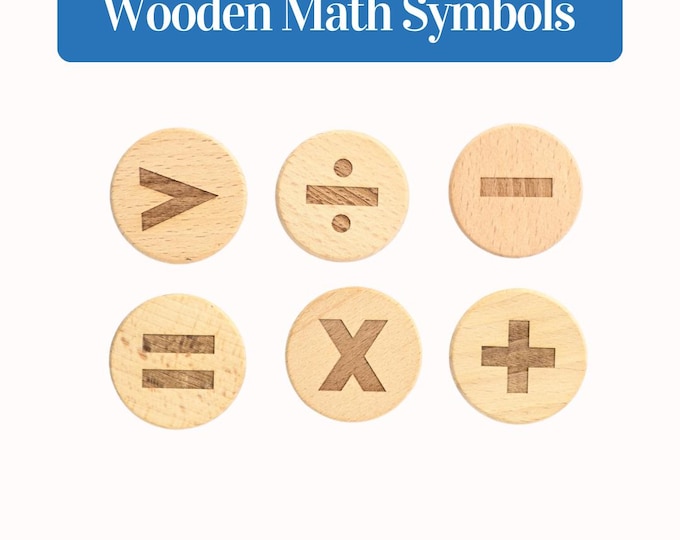 Wooden Math Symbols Set | Montessori Math Manipulatives | Plus Minus Multiply Divide Signs | Natural Wood Learning Resources for Kids