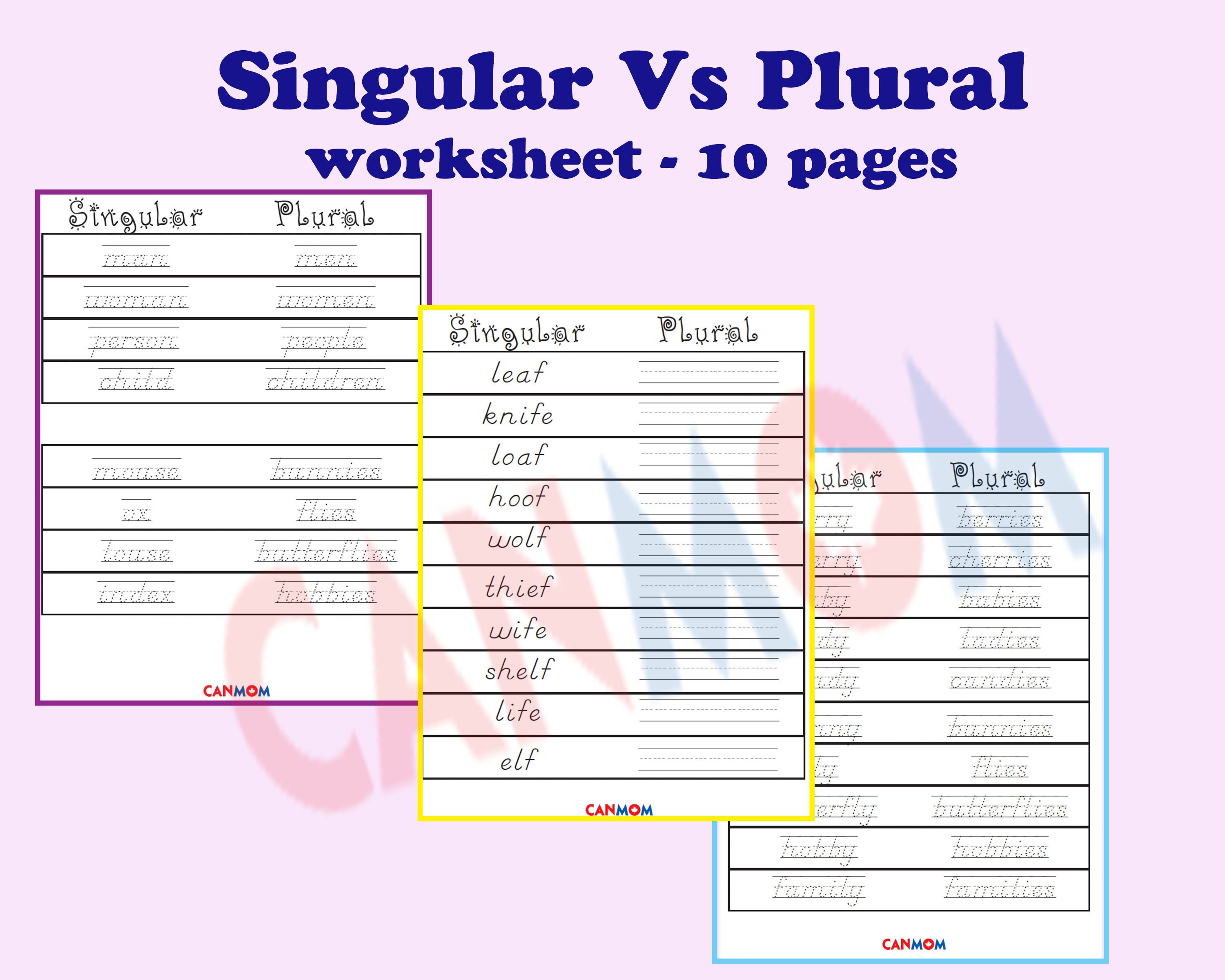 singular and plural english worksheet montessori english etsy