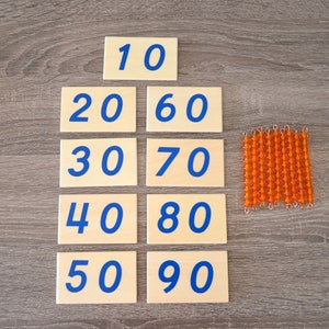 Montessori ten golden bead bars with wooden numbers / Montessori Math / Montessori toys / preschooler puzzle / gift for children