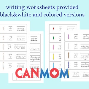 May include: Black and white and color printable worksheets for learning to write numbers 1 through 10. Each number is shown with a corresponding number of beads.