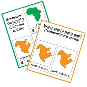 Montessori geografie continent 3-delige kaarten afdrukbaar | Nomenclatuurkaarten voor geografie