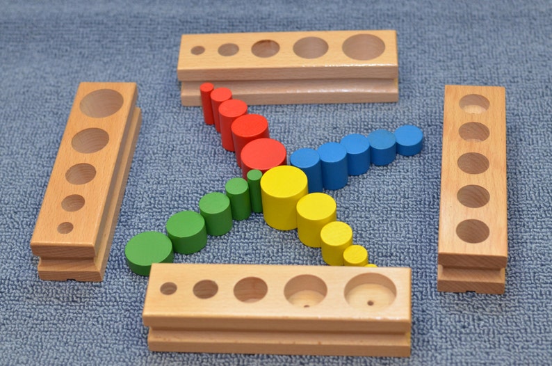 Montessori wooden educational puzzle / knobless cylinders set / kids gift / summer learning toy / kids busy bag image 3