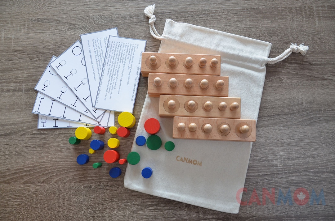 Montessori Knobbed & Knobless Cylinder Blocks: Wooden Learning Toy Set ...