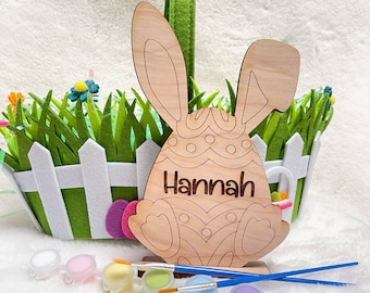 Personalized Easter Bunny Paint Kit - Canadian wood, 6 pots of paint and 2 brushes