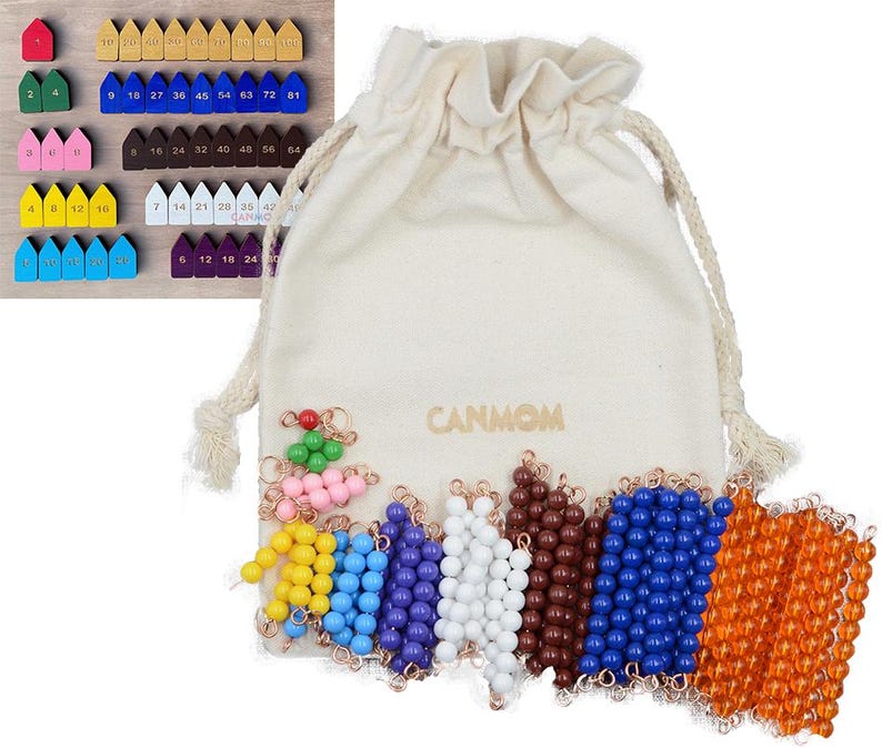 Montessori Mathe Perlenketten: Stundensystem Lernmaterial mit Holzanhänger Bild 1