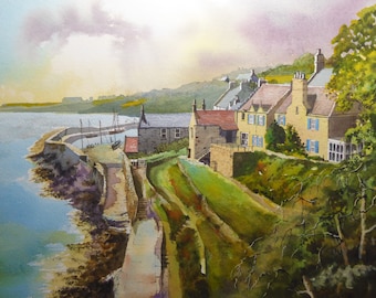 CRAIL HARBOUR, FIFE.  An Original Watercolour by Mike Lowe.    This artwork is created using the finest materials of 'archival' standard