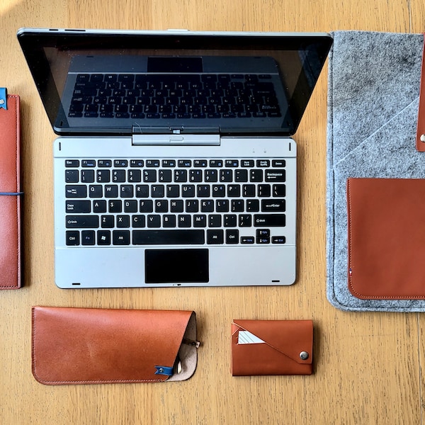 Housse pc ordinateur ipad feutre et cuir, pochette tablette