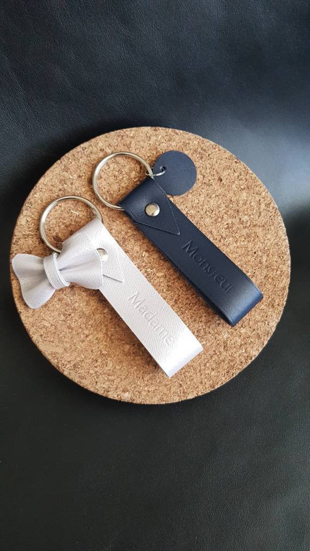 Keychain Duo, Leather Keychain, Minimalist Key Ring, Men Keychain
