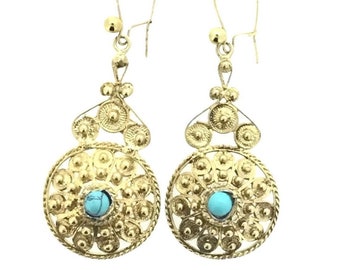 Antique Filigree Turquoise Silver 800 Gilt Earrings