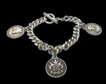 Pulseira de corrente de prata francesa com 800 medalhas