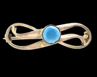 Broche antigo Art Nouveau 9CT esmalte azul