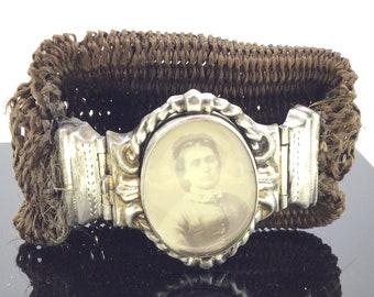 Rare Victorian Braided Hair Locket Mourning Bracelet