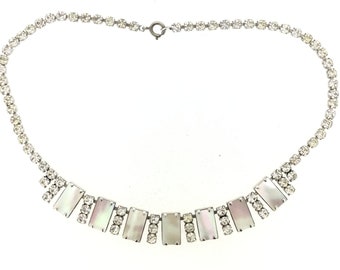 Art Deco Style Paste Mother Of Pearl Necklace Choker 15 Inches