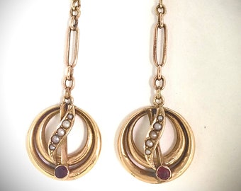 Antika edwardianska 9CT droppörhängen med granatfröpärlor ca 1900