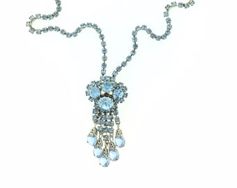 Vintage Blue Glass Costume Vintage Necklace 14 Inches Drop Pendant