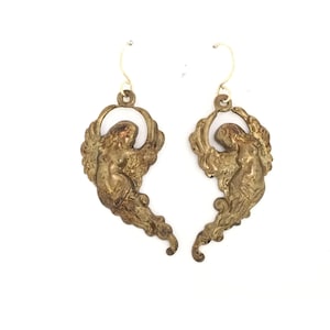 Art Nouveau Style Mermaid Earrings 9CT Ear Wires