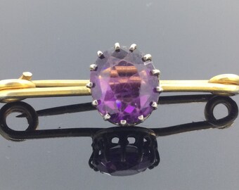 Broche à Aubes Édouardienne En Or 9 Carats – Améthyste Et Perle – Épingle à Cravate – Vintage