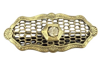 Antique Art Deco Authentic Net Embossed Paste Brooch Pin Costume