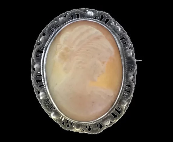 Antique Cameo Silver 800 Pendant Brooch Carved Shell … - Gem