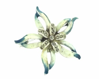 Vintage Enamelled Marcasite Brooch Pin Flower Costume