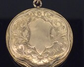 Victorian Rose Rolled Gold Locket Pendant Embossed Patterns C.1890