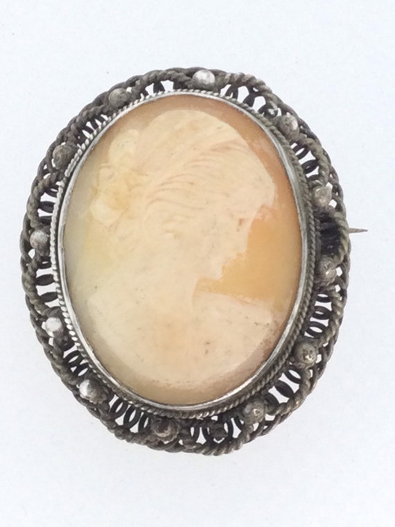 Antique Cameo Silver 800 Pendant Brooch Carved Shell … - Gem