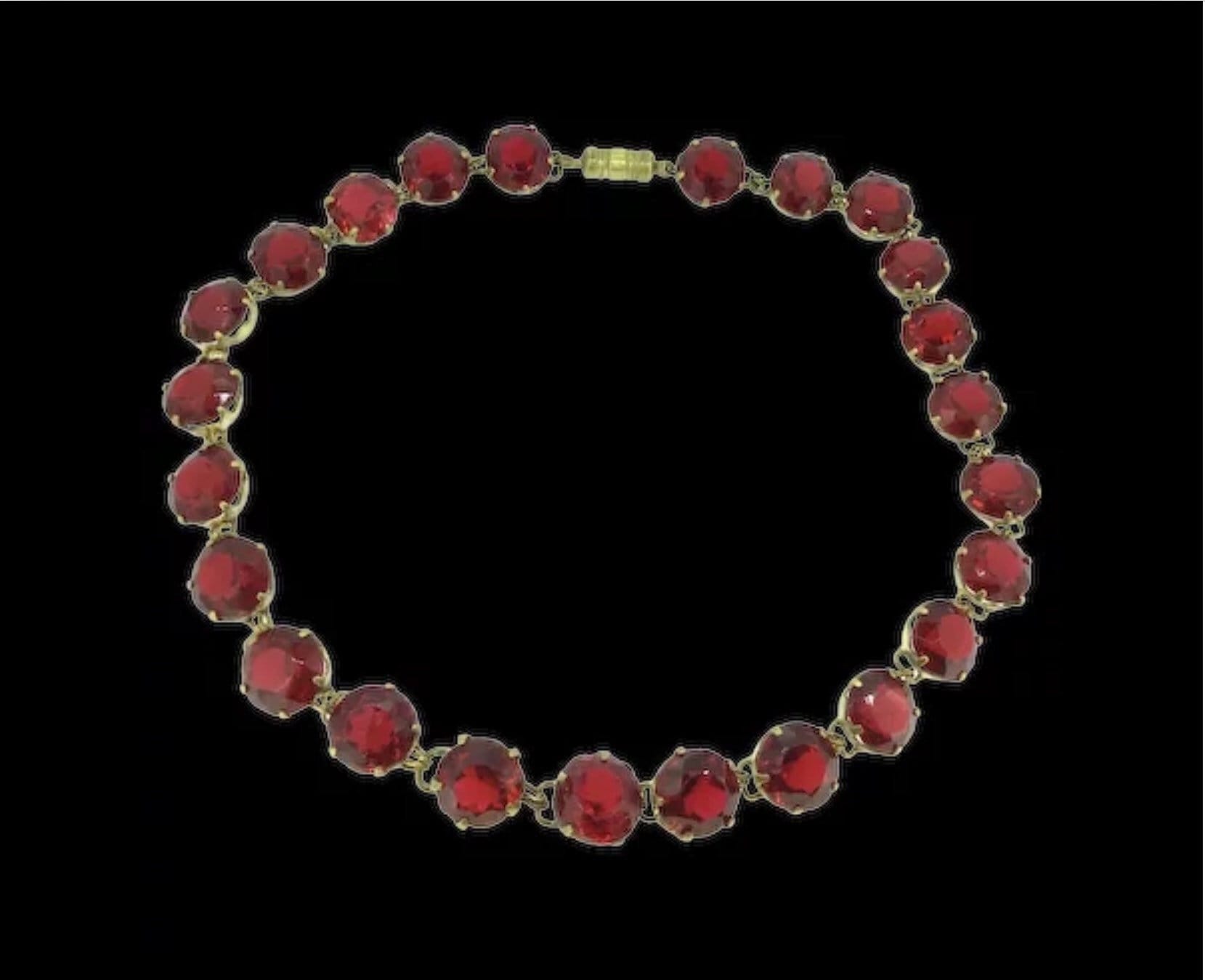 Antique Red Paste Rivière Necklace Choker Open Work 15.5