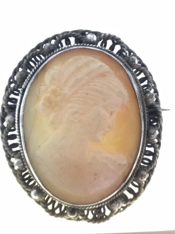 Antique Cameo Silver 800 Pendant Brooch Carved Shell … - Gem