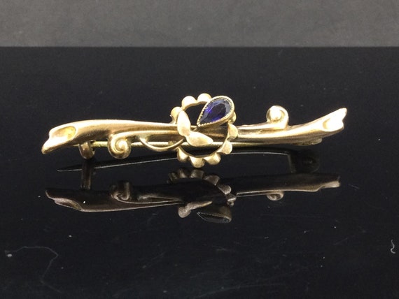 Antique Edwardian Brooch Pin Rolled Gold Blue Paste Etsy Canada
