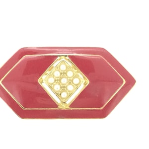 Red Enamelled Imitation Pearls 1980s Brooch Pin