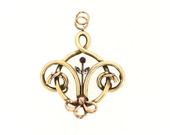 Art Nouveau French Pendant Red Paste Gold Filled Magnificent Flower