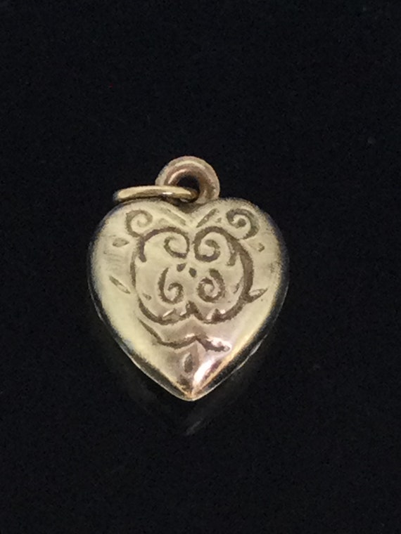 Victorian Small Heart Pendant Puffy Rolled Gold E… - image 1