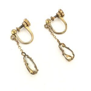 1930s Drop Earrings Screw Back Gold Filled Faux Pearl