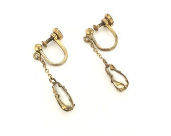1930s Drop Earrings Screw Back Gold Filled Faux Pearl