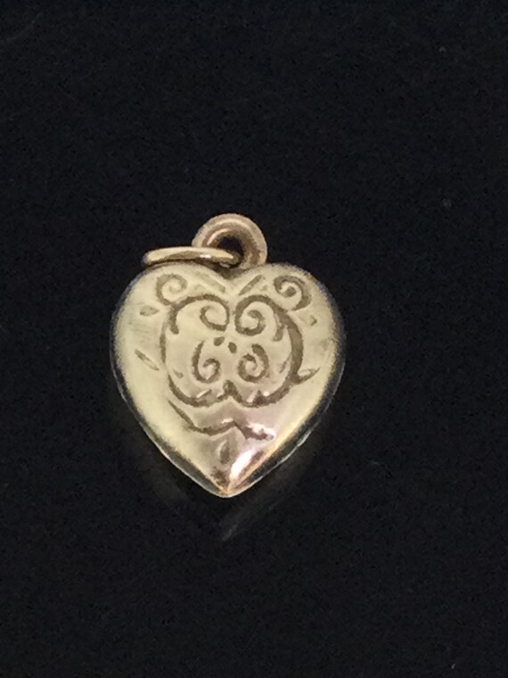 Victorian Small Heart Pendant Puffy Rolled Gold E… - image 4