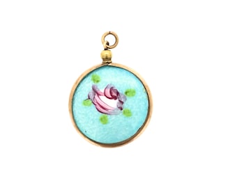 Art Nouveau Pendant Locket Enamel Glass Reversible Rolled Gold