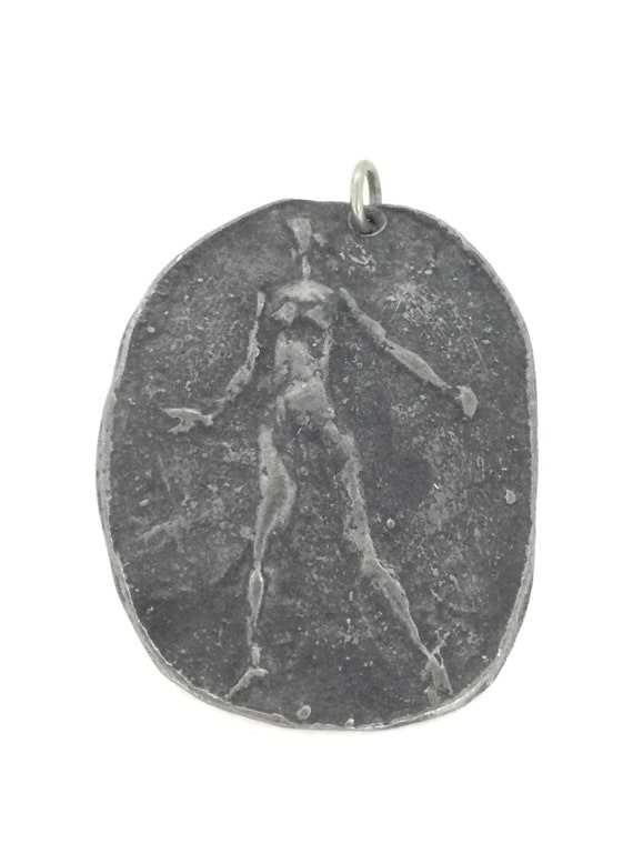 Rustic Textured Large White Metal Pendant - image 2