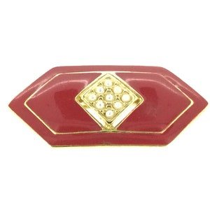 Red Enamelled Imitation Pearls 1980s Brooch Pin image 2